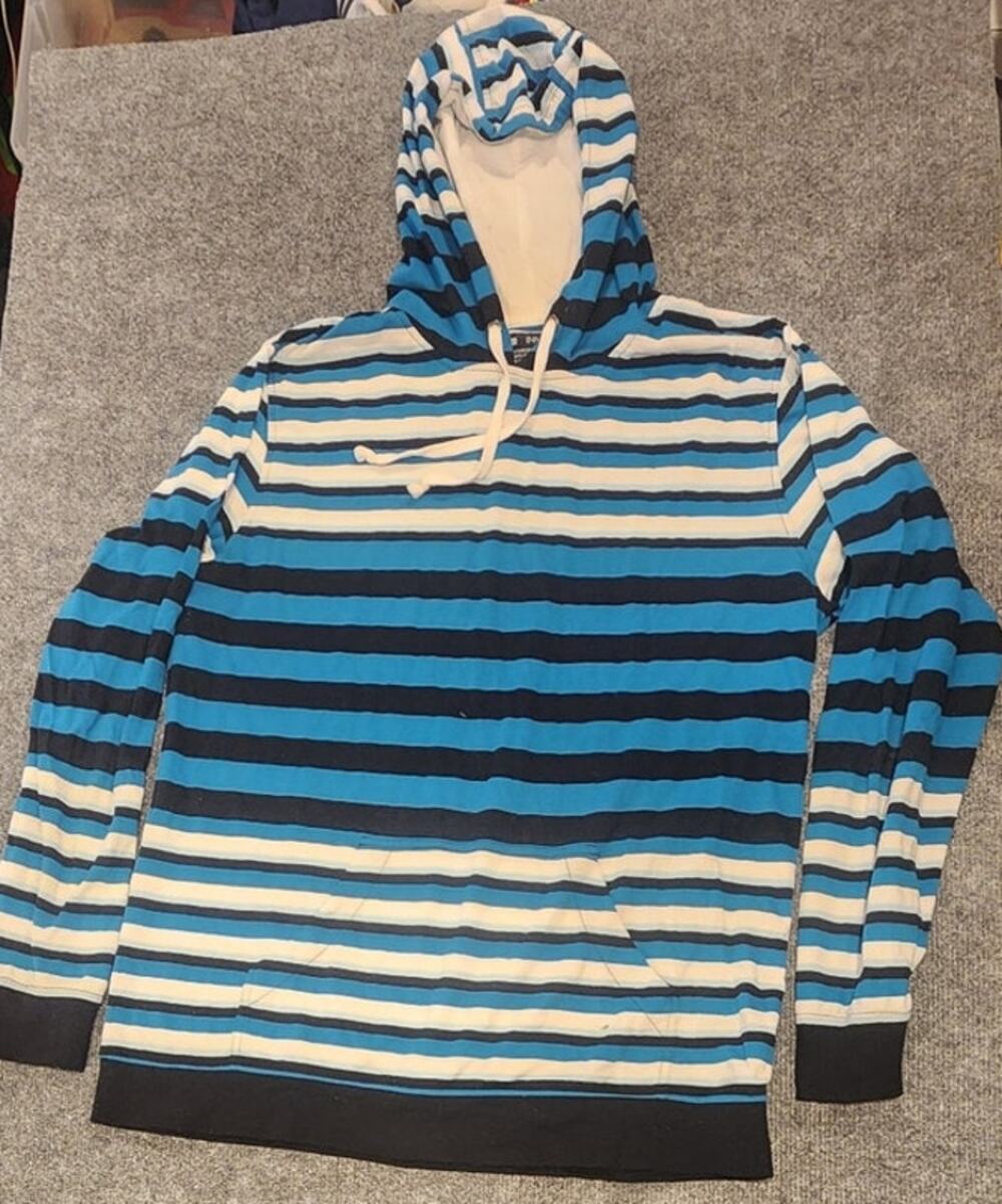 Empyre Striped Lightweight Hoodie Mens Size Large Blue Black White  Tee Shirt